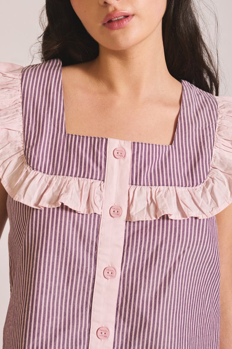 Cotton Ruffle Cropped Pajamas, Alternate, color, Burgundy Stripe Ruffle