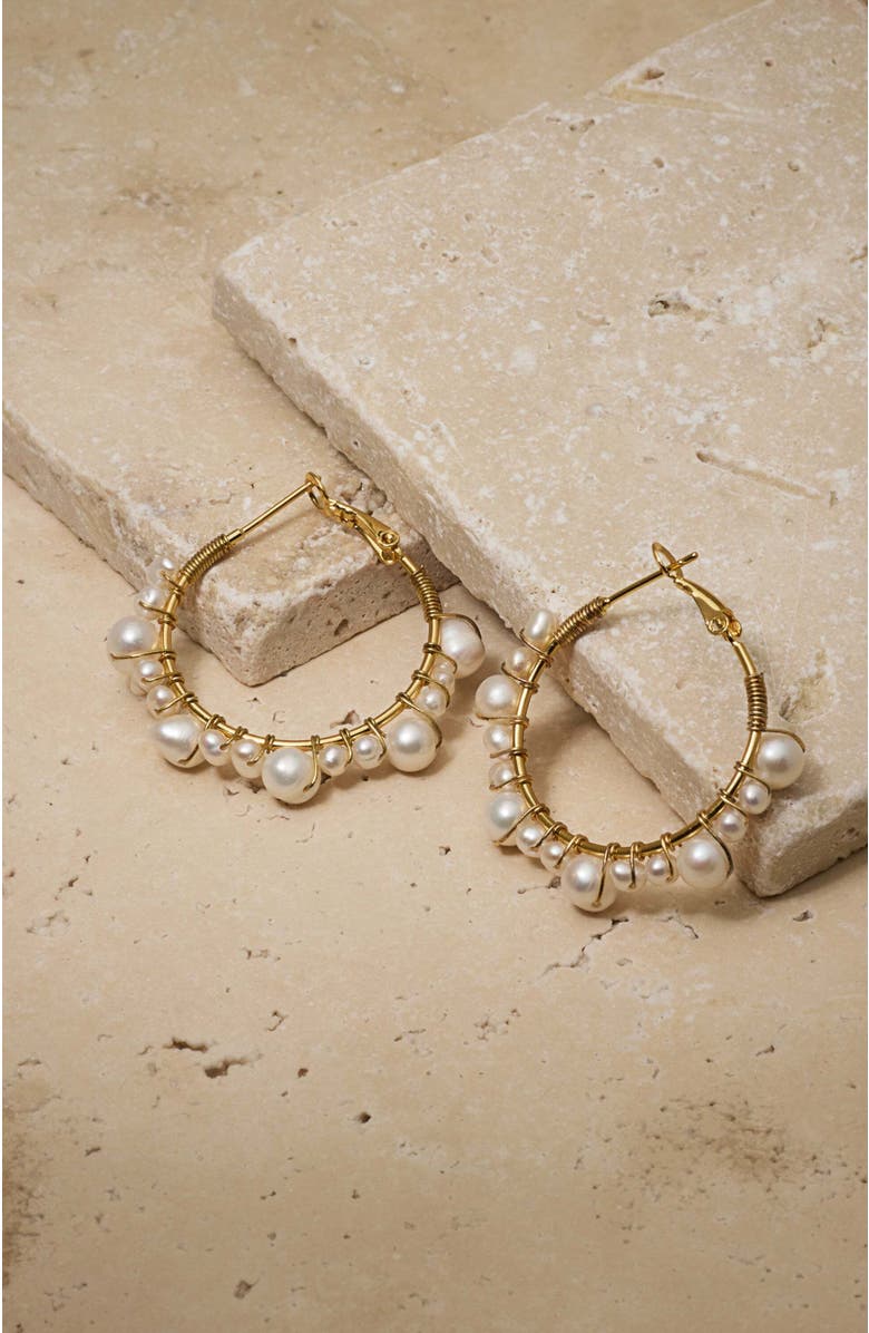Untamed Petals Marin Pearl Wrapped Hoop Earrings, Alternate, color, Gold