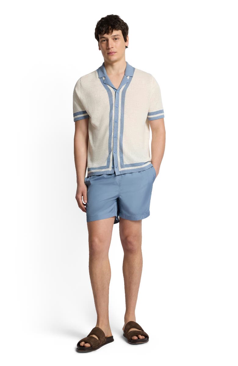 Onia Linen Knit Camp Short Sleeve Shirt, Main, color, Egret/Marine