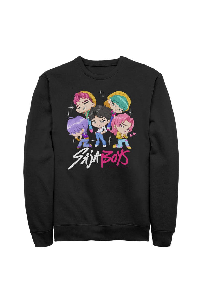 Men's Saja Boys' Chibi Group Long Sleeve Crewneck Sweatshirt, Main, color, Black