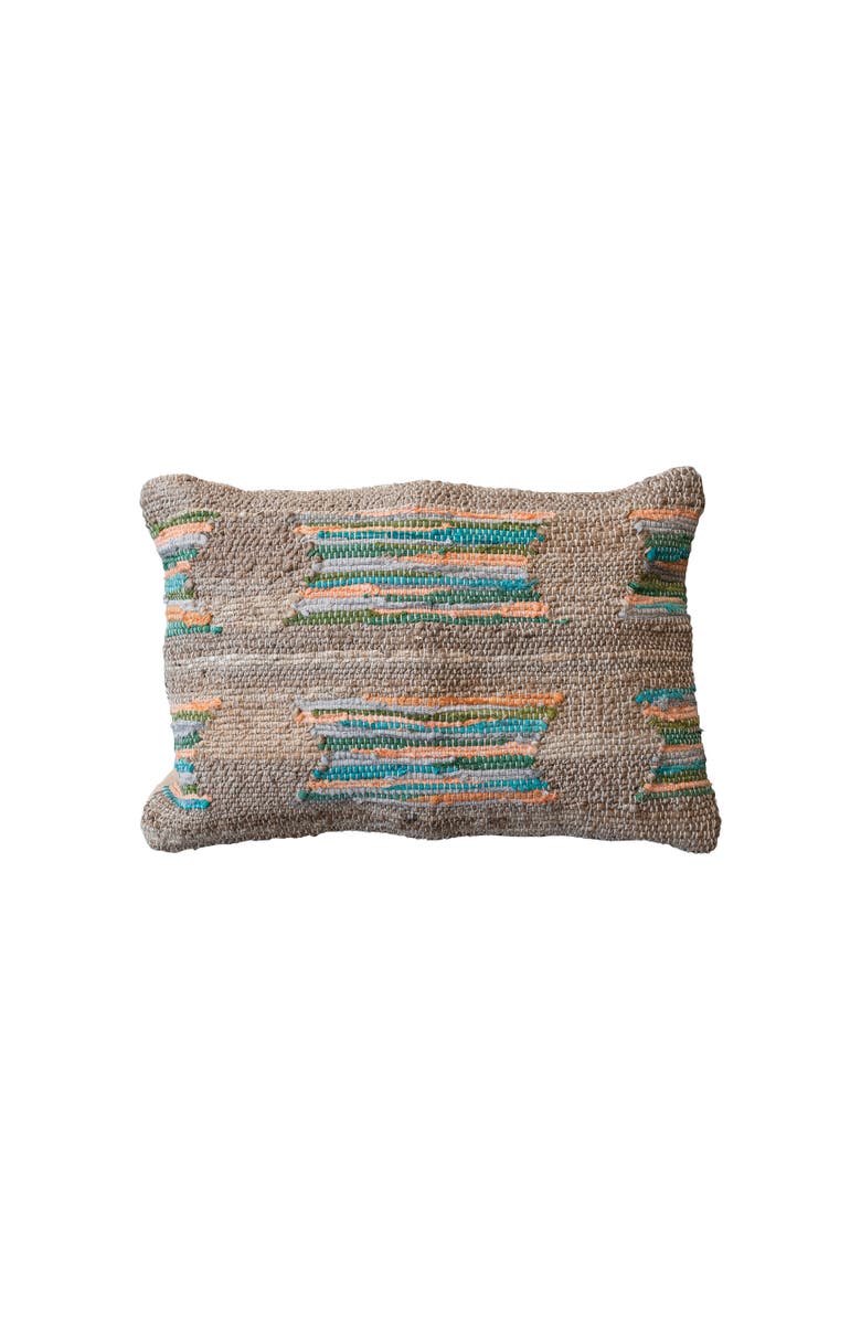 Storied Home Hand-Woven Jute and Cotton Chindi Lumbar Pillow, Main, color, Tan