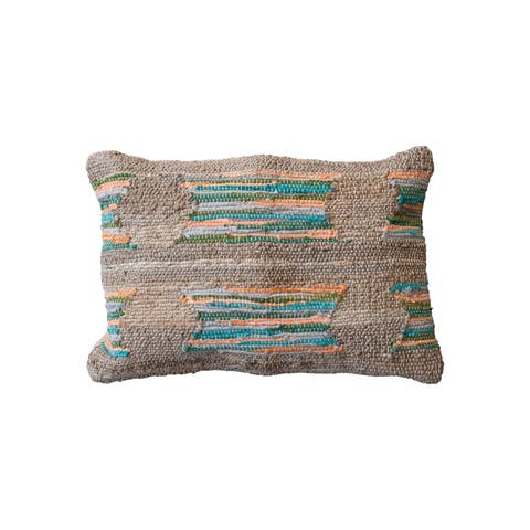 Hand-Woven Jute and Cotton Chindi Lumbar Pillow