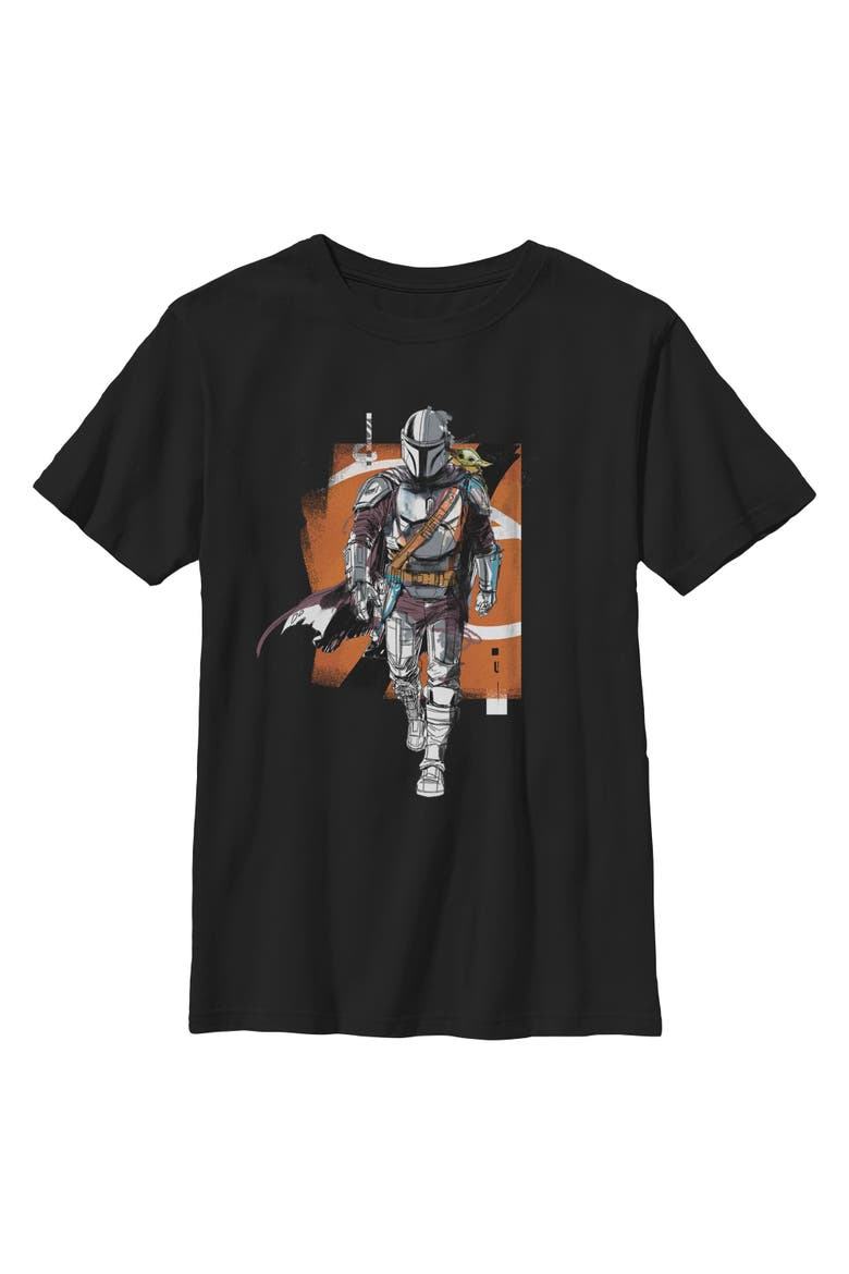 Boys Star Wars The Mandalorian and Grogu Artistic Mando And The Child Pose T Shirt, Main, color, Black