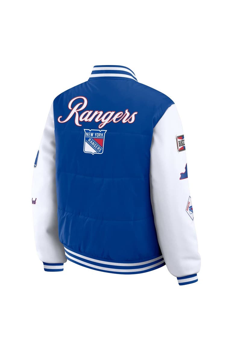 Women's WEAR by Erin Andrews Blue/White New York Rangers Varsity Full-Snap Puffer Jacket, Alternate, color, Blue
