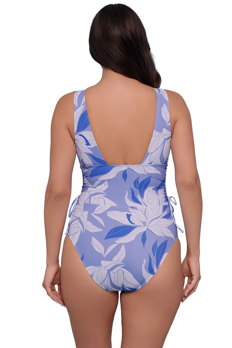 Supportive and Sculpting Cinched Adjustable One-Piece Swimsuit, Alternate, color, Water Lilies Iris