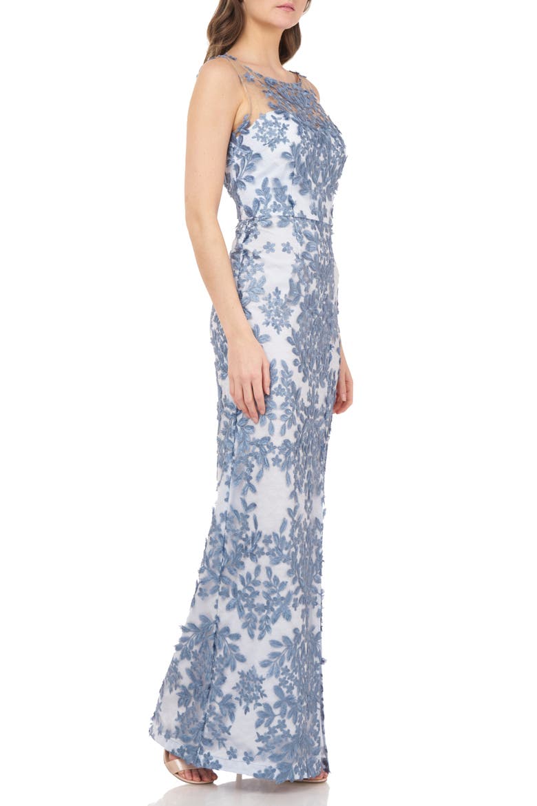 Leaf Embroidered Gown, Alternate, color, MINERAL BLUE
