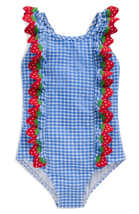 Kids' Strawberry Appliqué Ruffle Seersucker UPF 50+ One-Piece Swimsuit (Toddler, Little Kid & Big Kid)