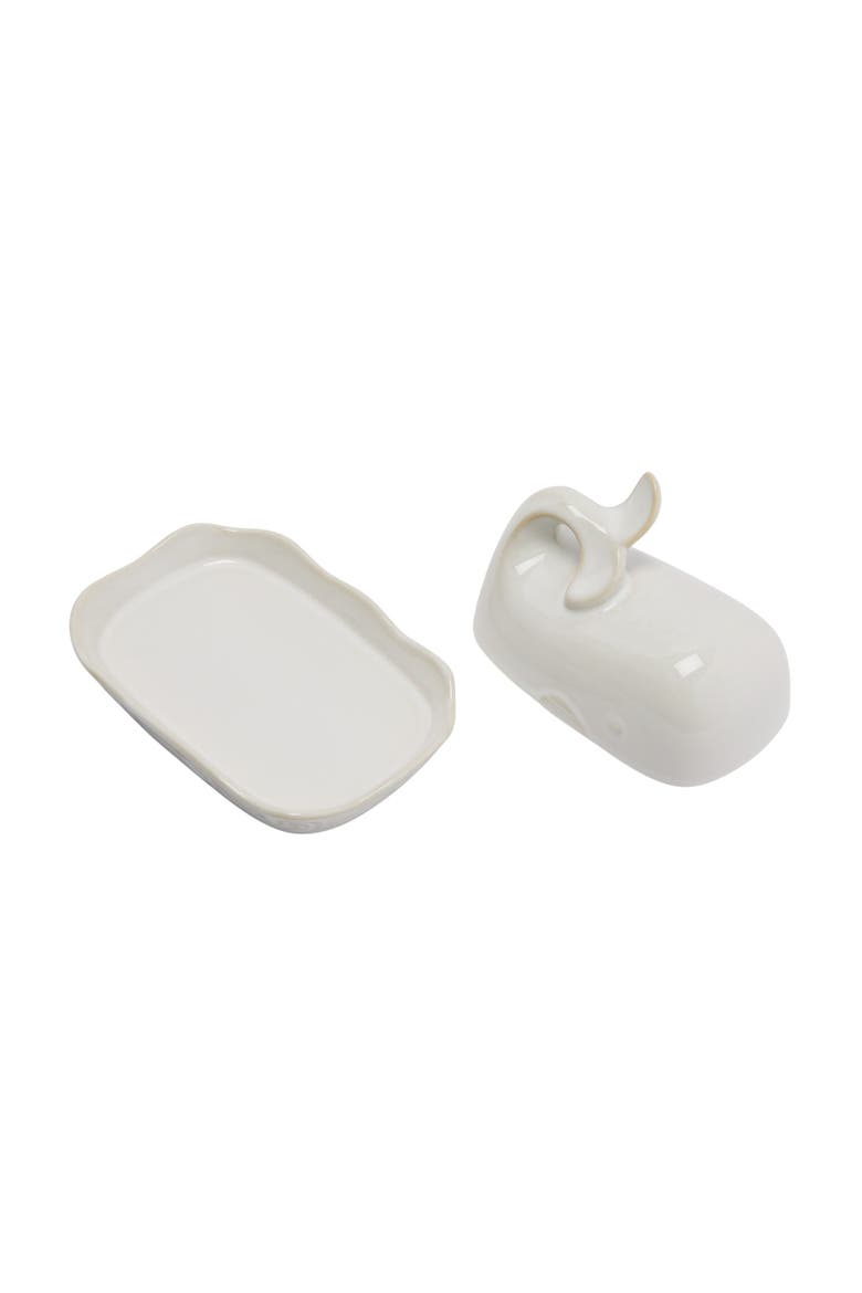 Coastal Stoneware Whale Shaped Butter Dish, White, Alternate, color, White
