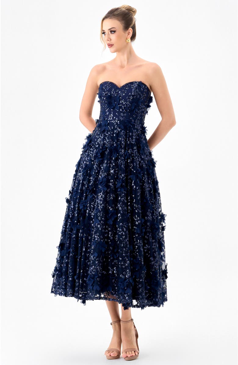 Bariano Adela Sweetheart Petal Midi, Alternate, color, Navy