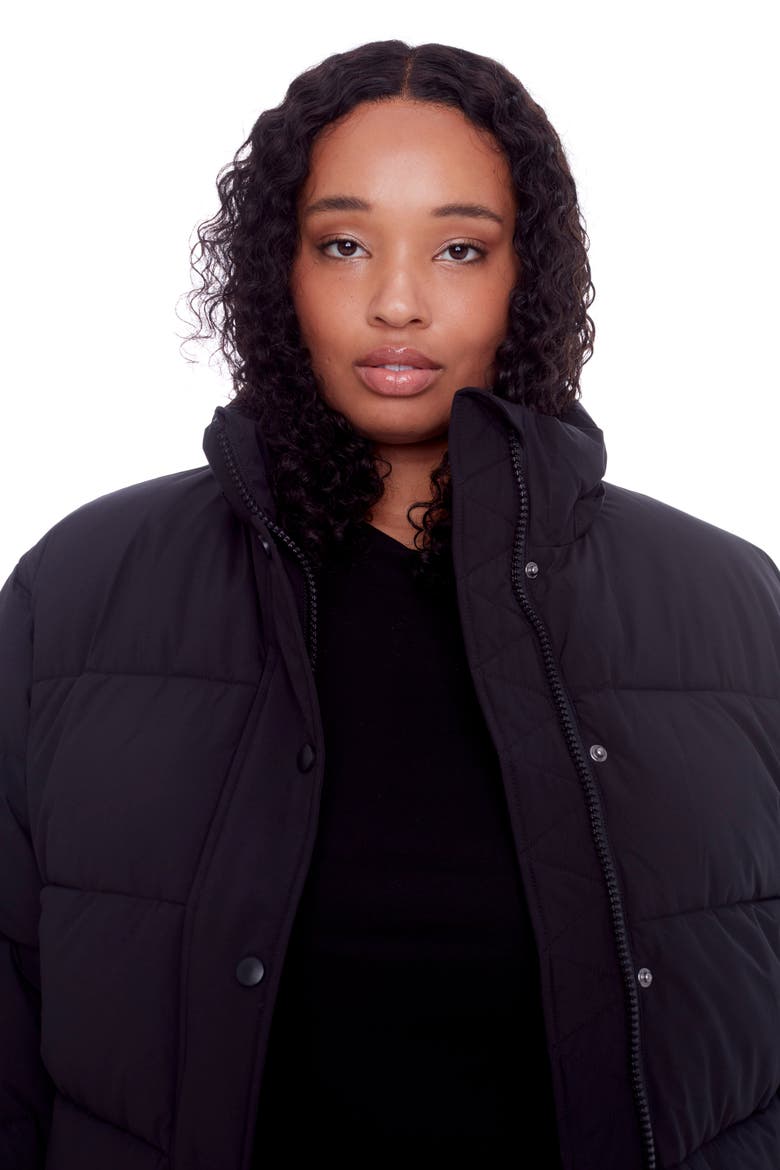 FORILLON PLUS SIZE - Vegan Down Short Quilted Puffer Jacket, Alternate, color, BLACK