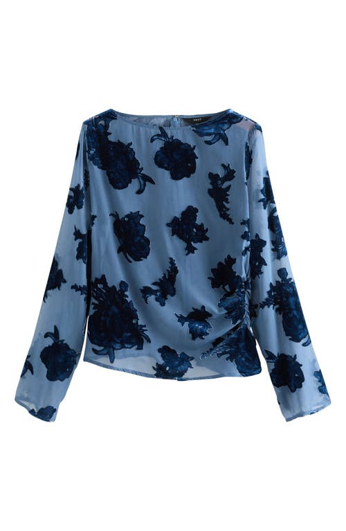 Next Burnout Flocked Sheer Mesh Top In Blue