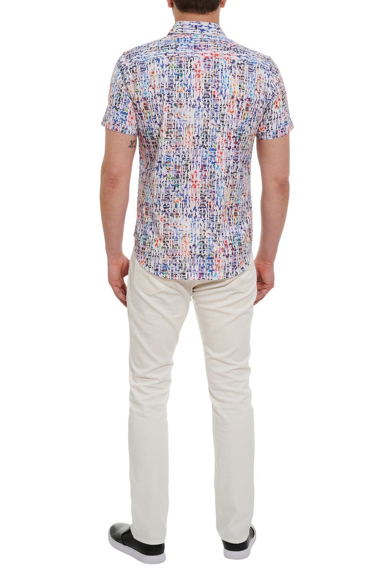 DNA Short Sleeve Stretch Cotton Button-Up Shirt, Alternate, color, BLUE MULTI
