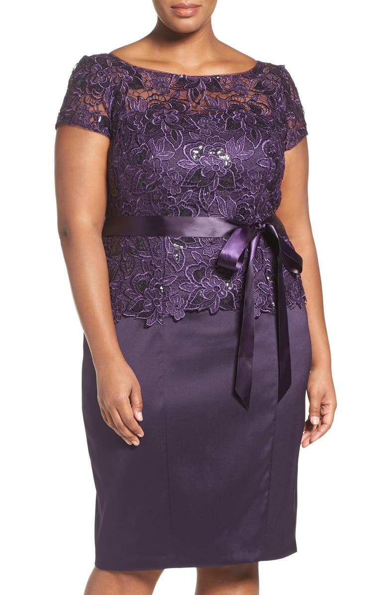 Adrianna Papell Sequin Lace & Mikado Sheath Dress | Nordstrom