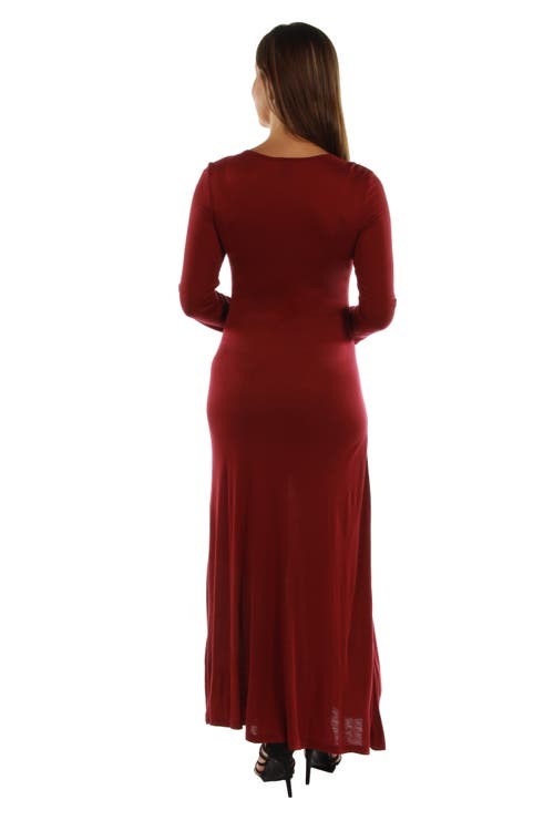 24seven Comfort Apparel Long Sleeve Maternity Maxi Dress In Burgundy
