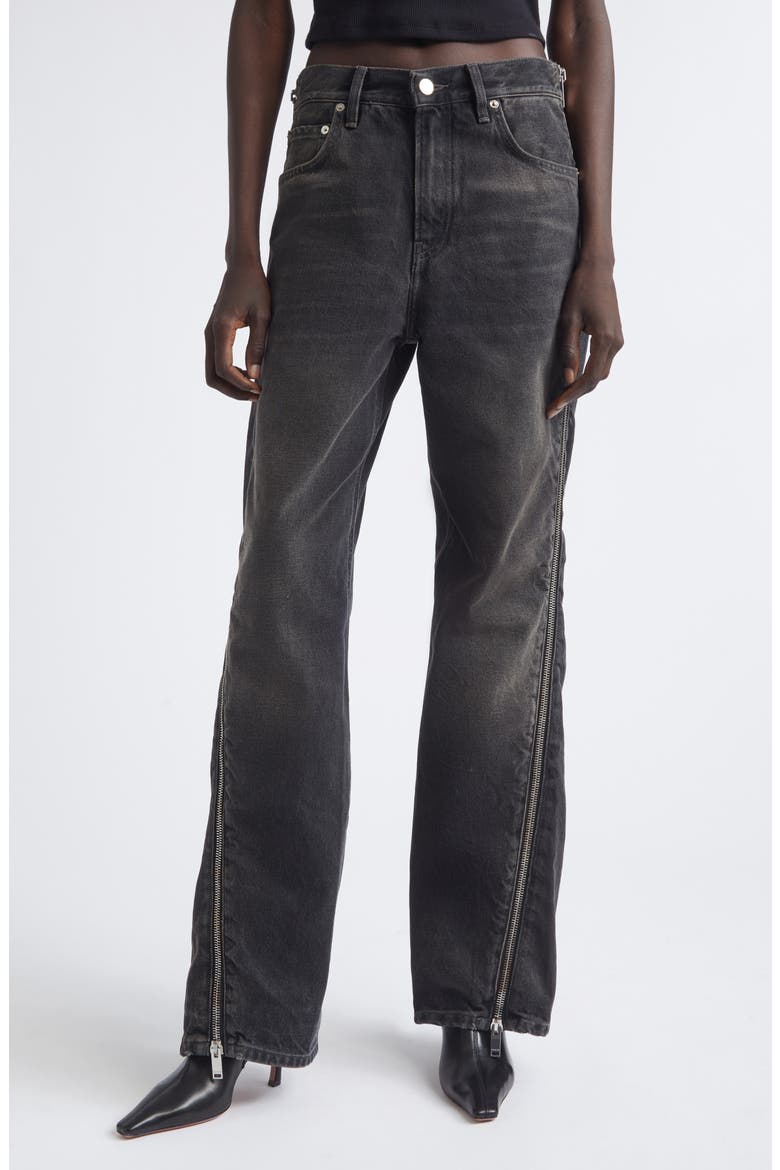 Bonnie Zip Distressed Straight Leg Jeans, Main, color, VINTAGE BLACK