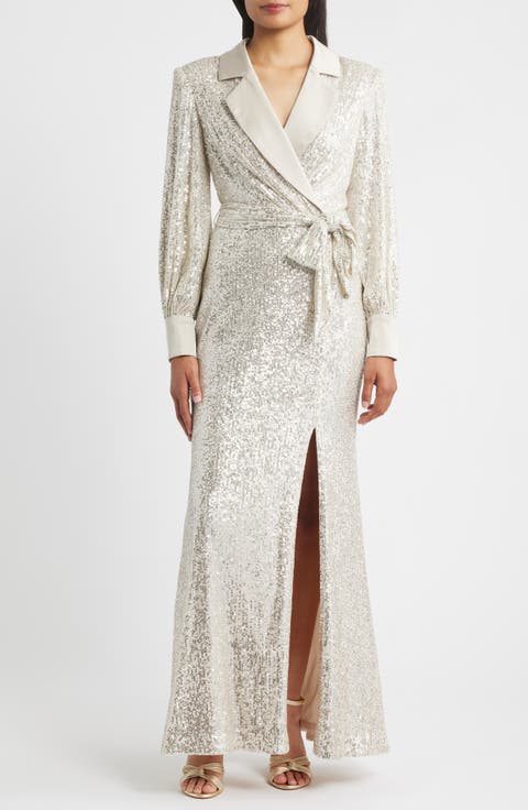 Sequin Long Sleeve Shirtdress Gown