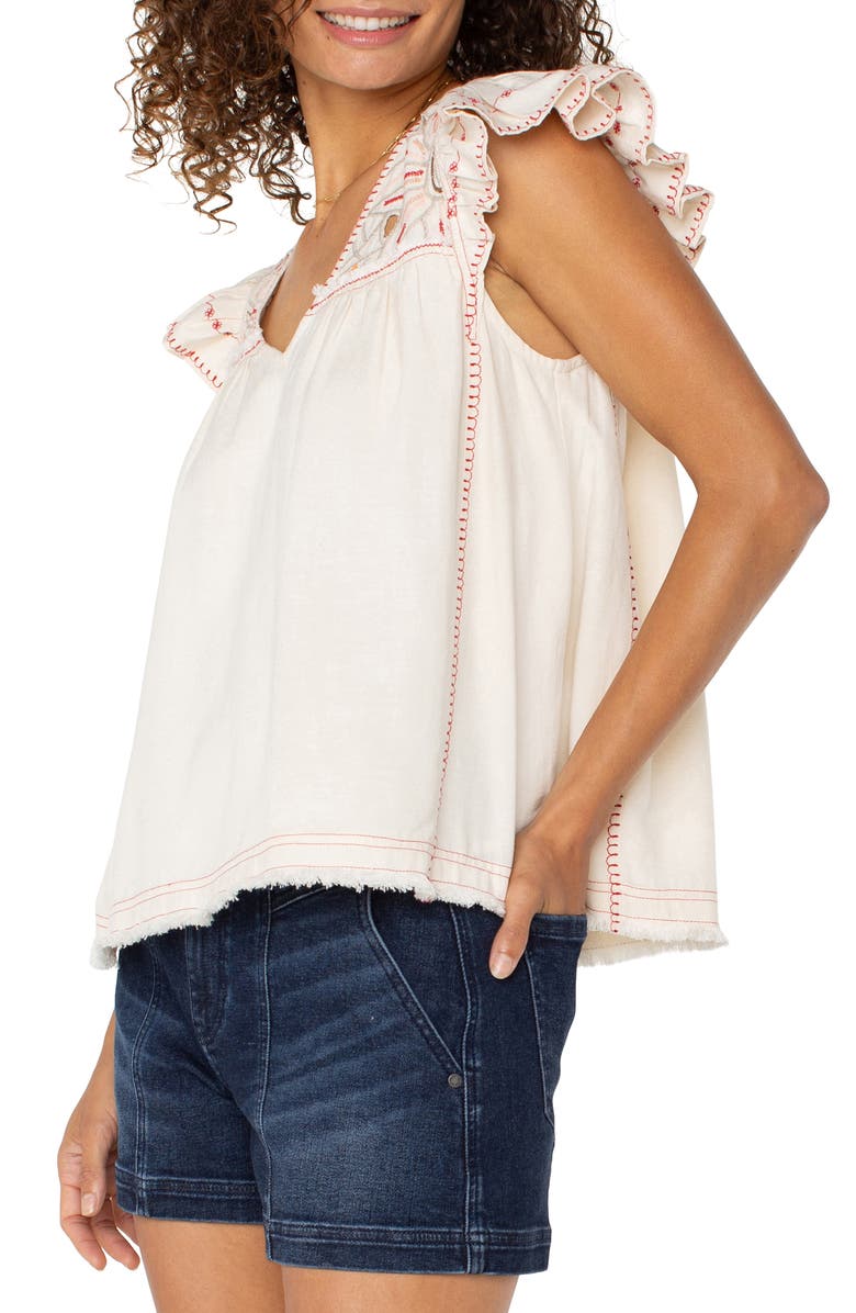 Liverpool Los Angeles Embroidered Yoke Flutter Sleeve Woven Shirt, Alternate, color,