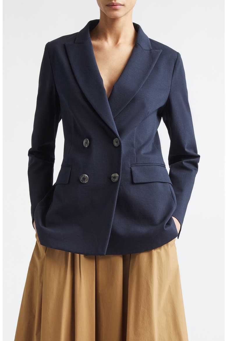 Double Breasted Stretch Cotton Blend Jacket, Main, color, 9200 NAVY