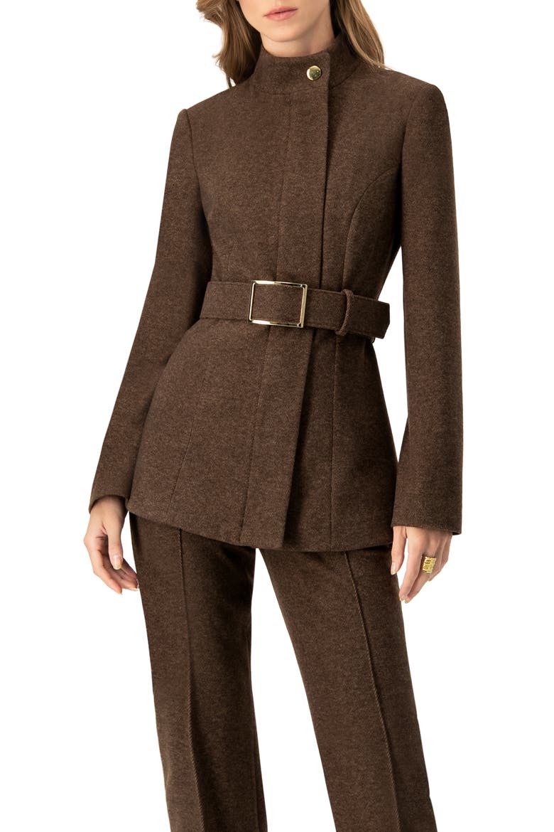 Belted High Neck Coat, Main, color, Brown