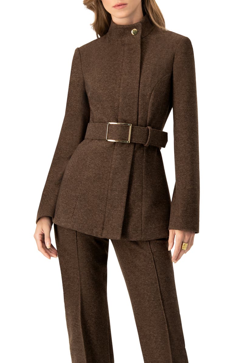 IVONNE Belted High Neck Coat, Main, color, Brown