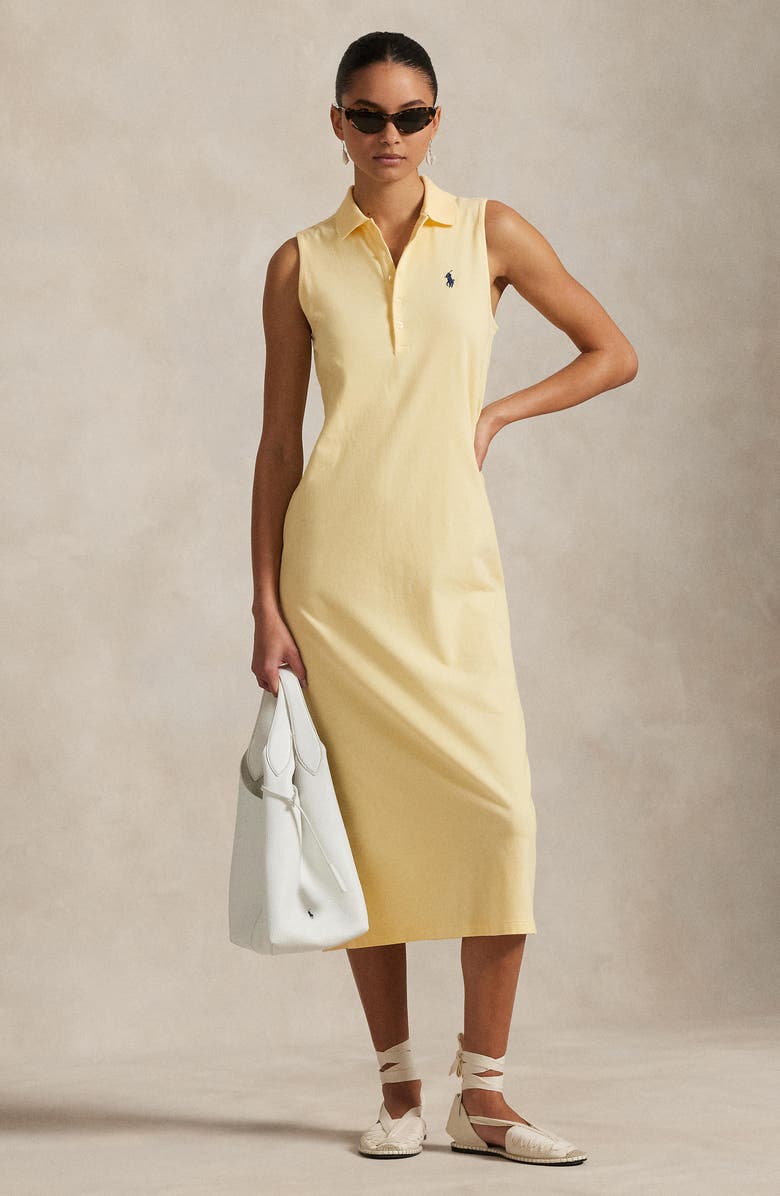 Polo Ralph Lauren Stretch Cotton Piqué Polo Dress, Alternate, color, Tbird Yellow
