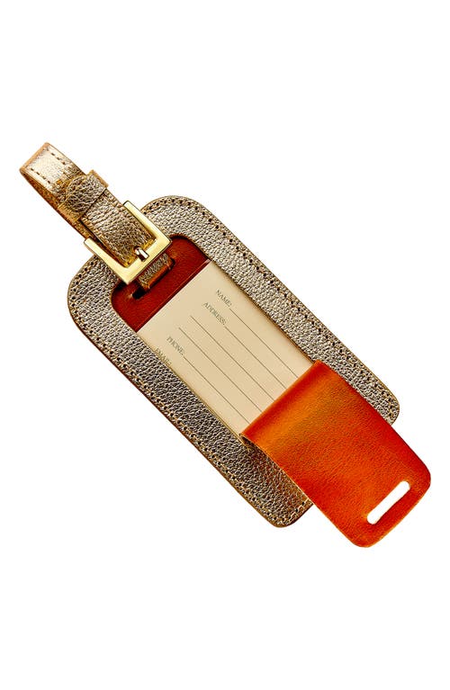 Graphic Image Leather Luggage Tag In Gold