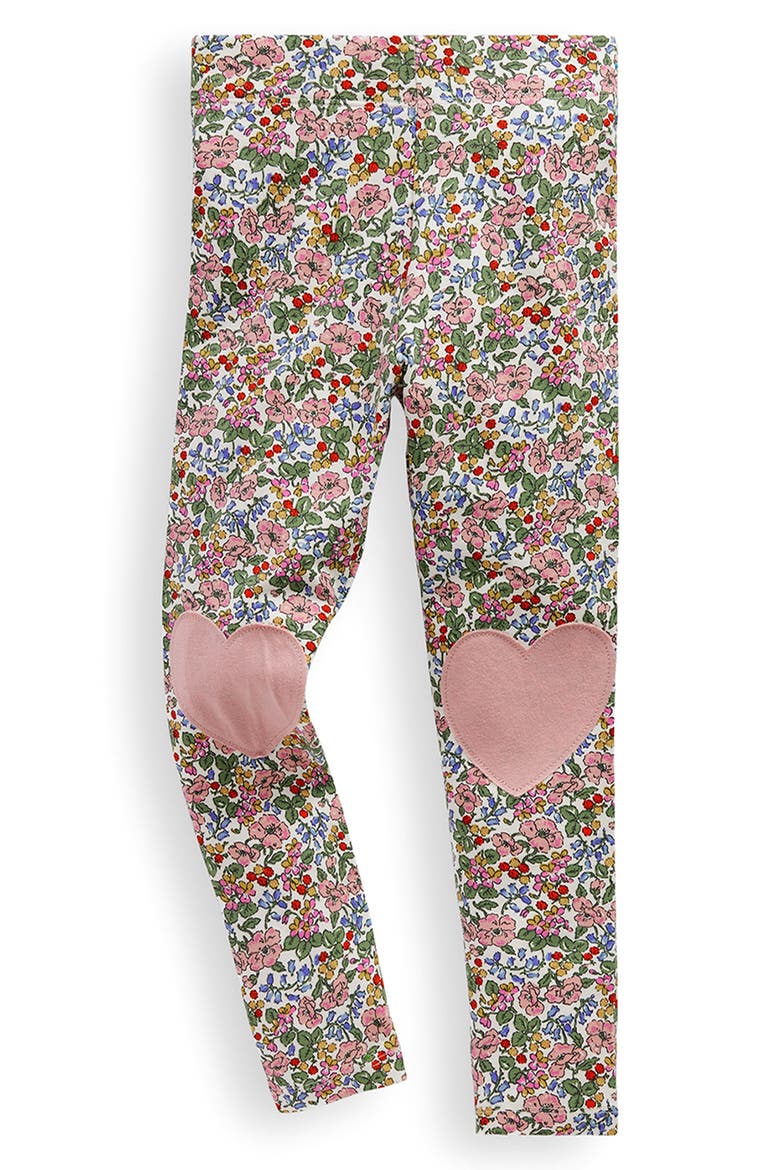 Kids' Floral Heart Appliqué Cotton Leggings, Main, color, SOFT IVORY BERRY FLORAL