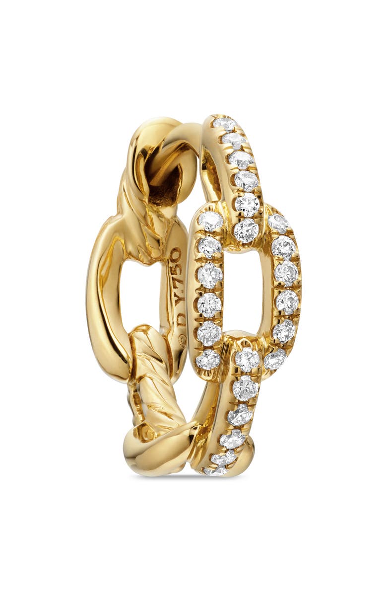 David Yurman Stax Chain Link Huggie Hoop Earrings with Diamonds in 18K Gold, Alternate, color, 