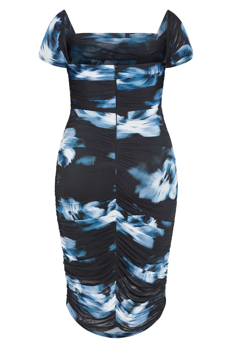 Floral Print Off the Shoulder Dress, Alternate, color, TEAL FLORAL