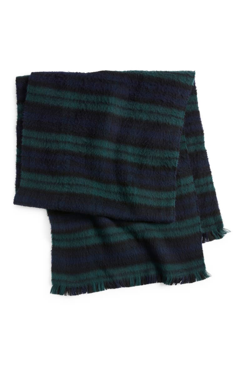 Plaid Cashmere Scarf, Alternate, color, NAVY- OLIVE