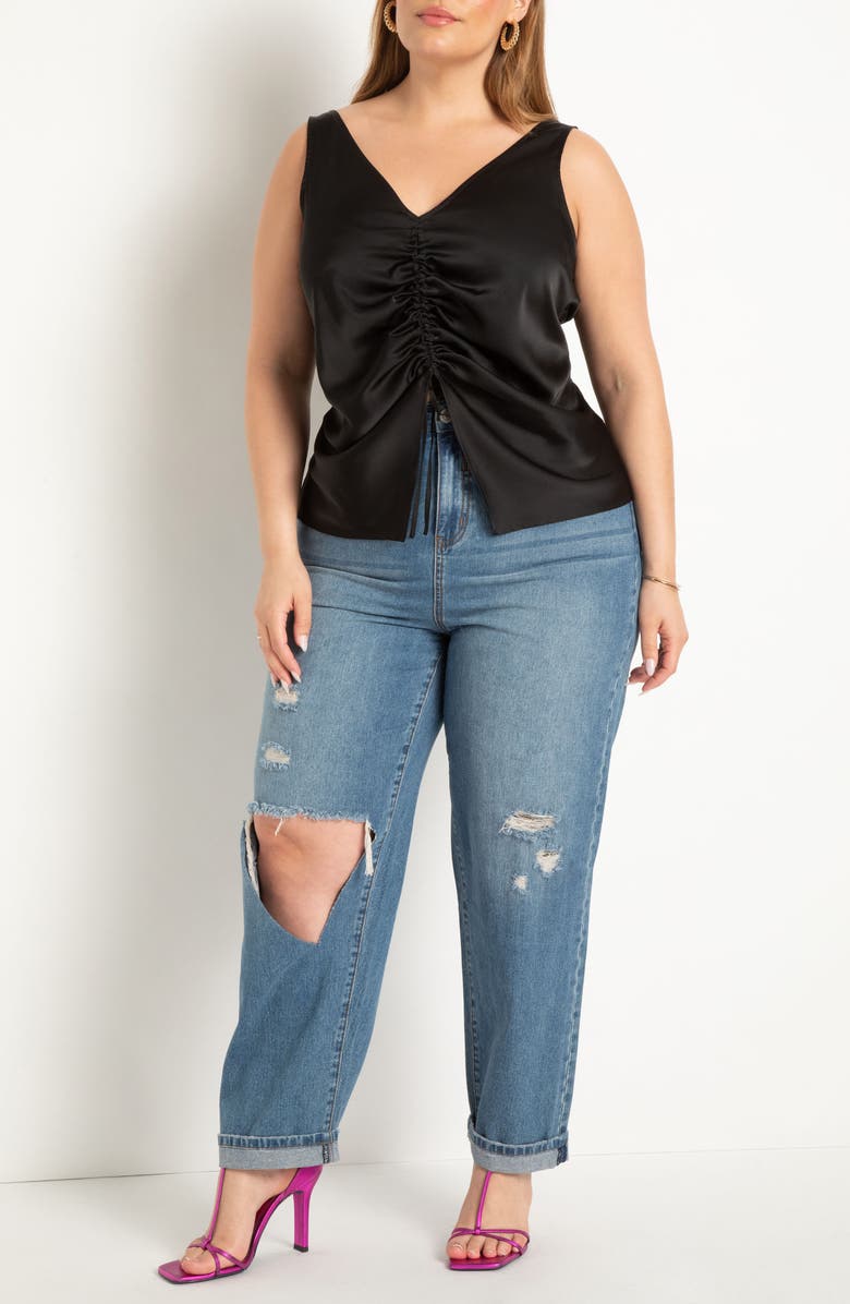 ELOQUII Ruched Front Satin Tank, Alternate, color,