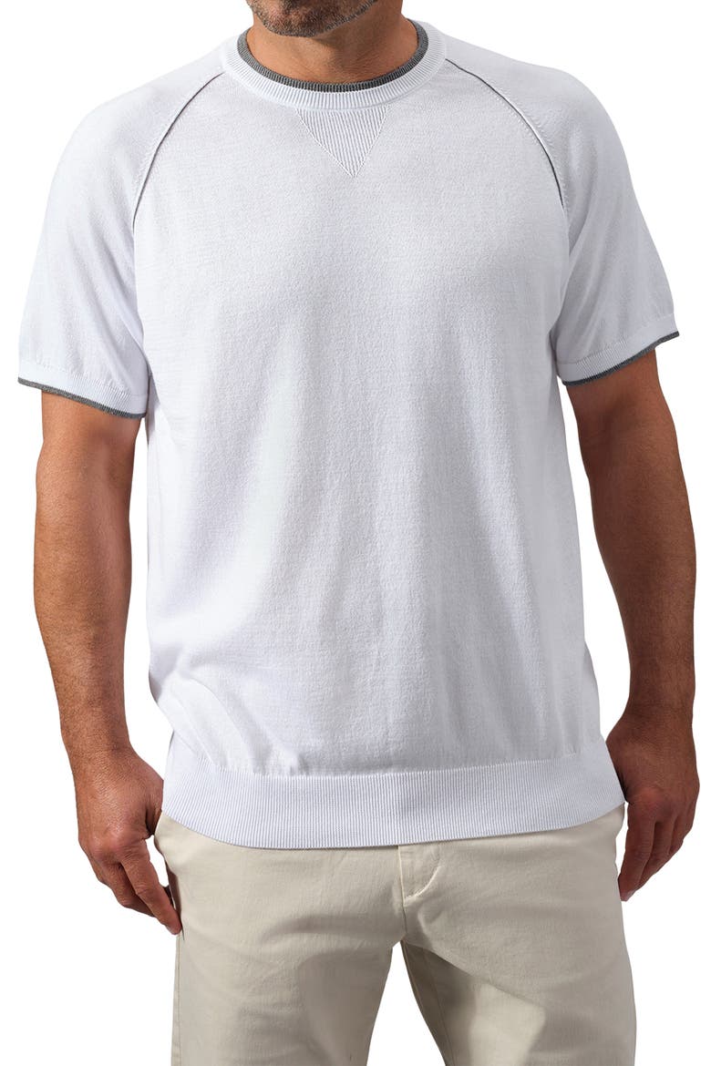 Contrast Stitch Short Sleeve Sweater, Main, color, WHITE