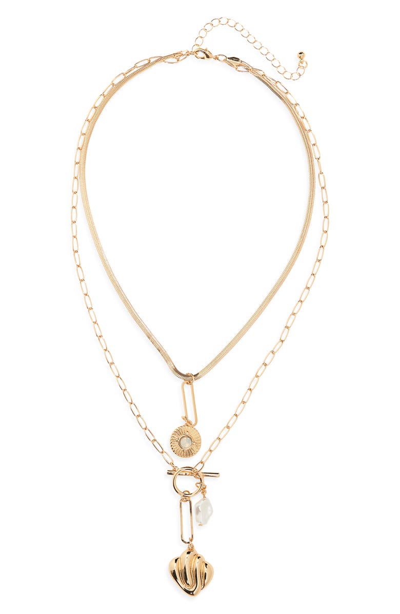 Stephan & Co. Faux Pearl Charm Layered Necklace, Main, color, 