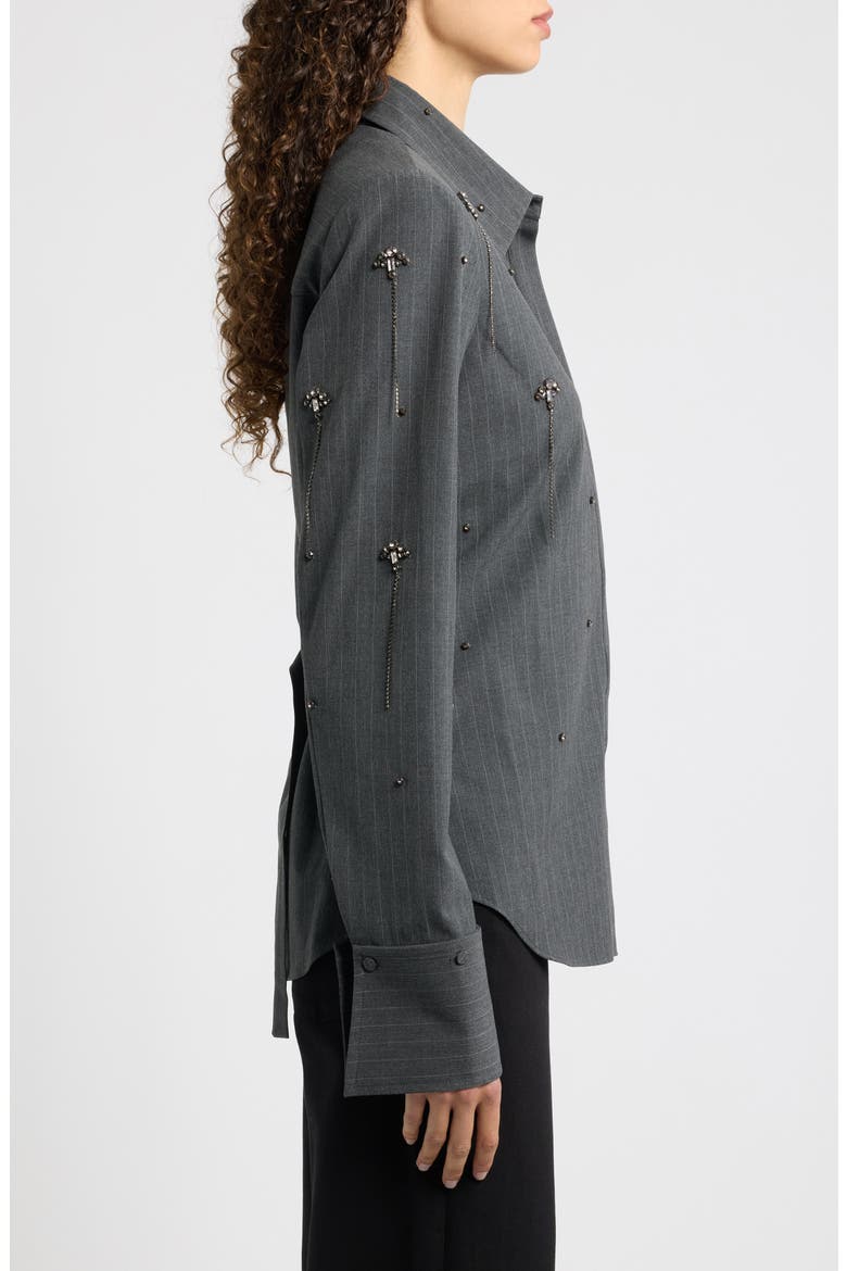 Bridget Embellished Pinstripe Shirt, Alternate, color, GREY