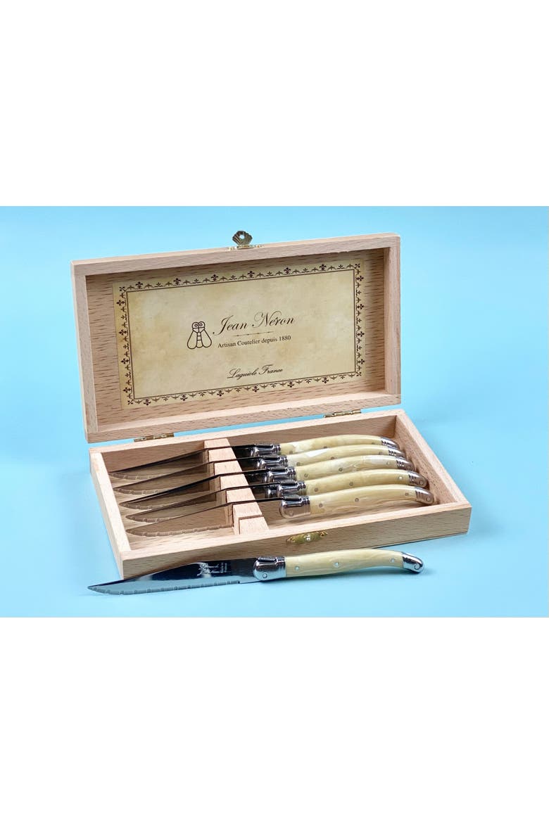 6 Piece Steak Knife Set, in Wood Presentation Box, Alternate, color, Pale Horn