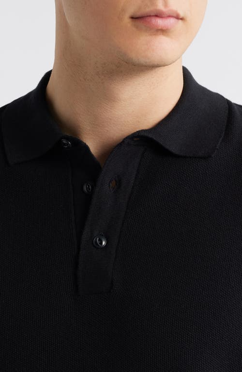Merz B Schwanen Johnny Collar Linen & Organic Cotton Polo In Black