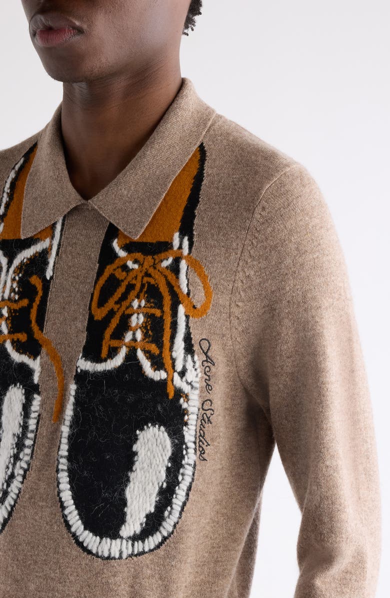 Acne Studios Klastron Shoes Intarsia Richard Wool & Yak Hair Blend Polo Sweater, Alternate, color, Greige Melange