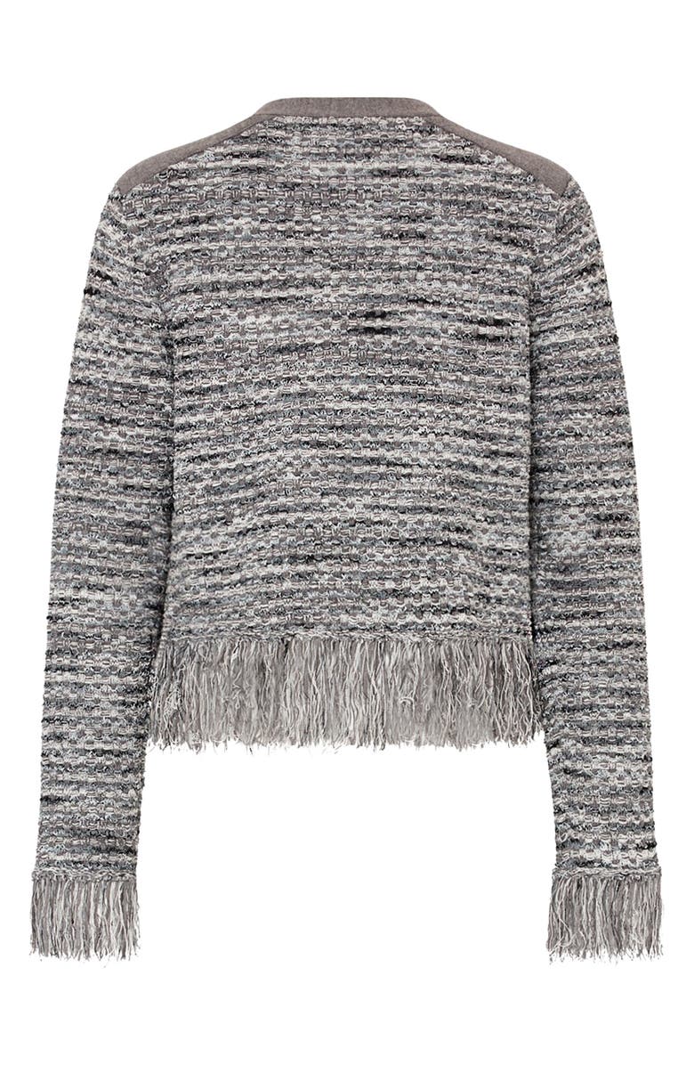 Milly Kaia Fringe Tweed Cardigan, Alternate, color, Grey Multi