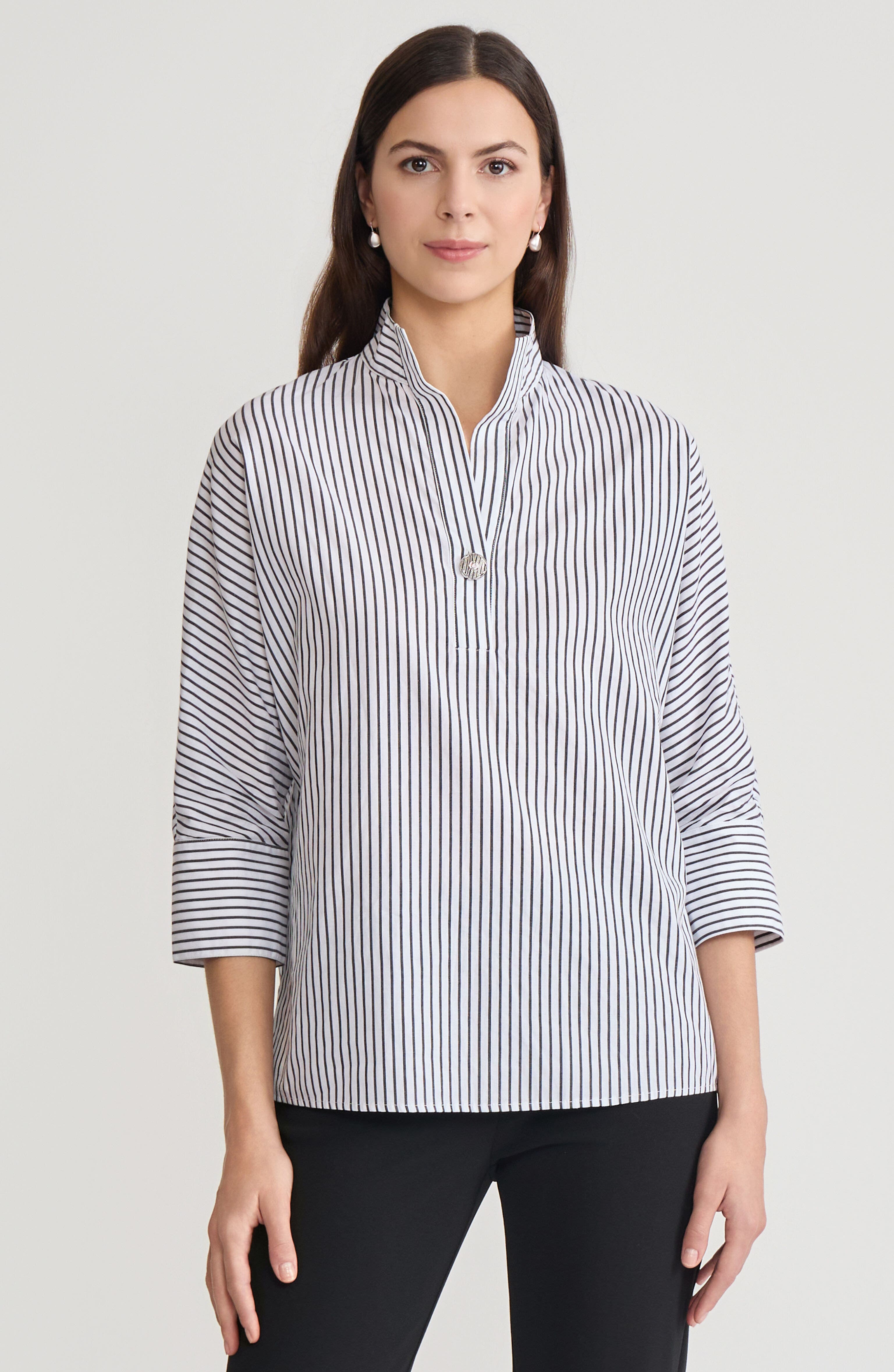 Pinstripe Dolman Sleeve Cotton Blouse - image 2
