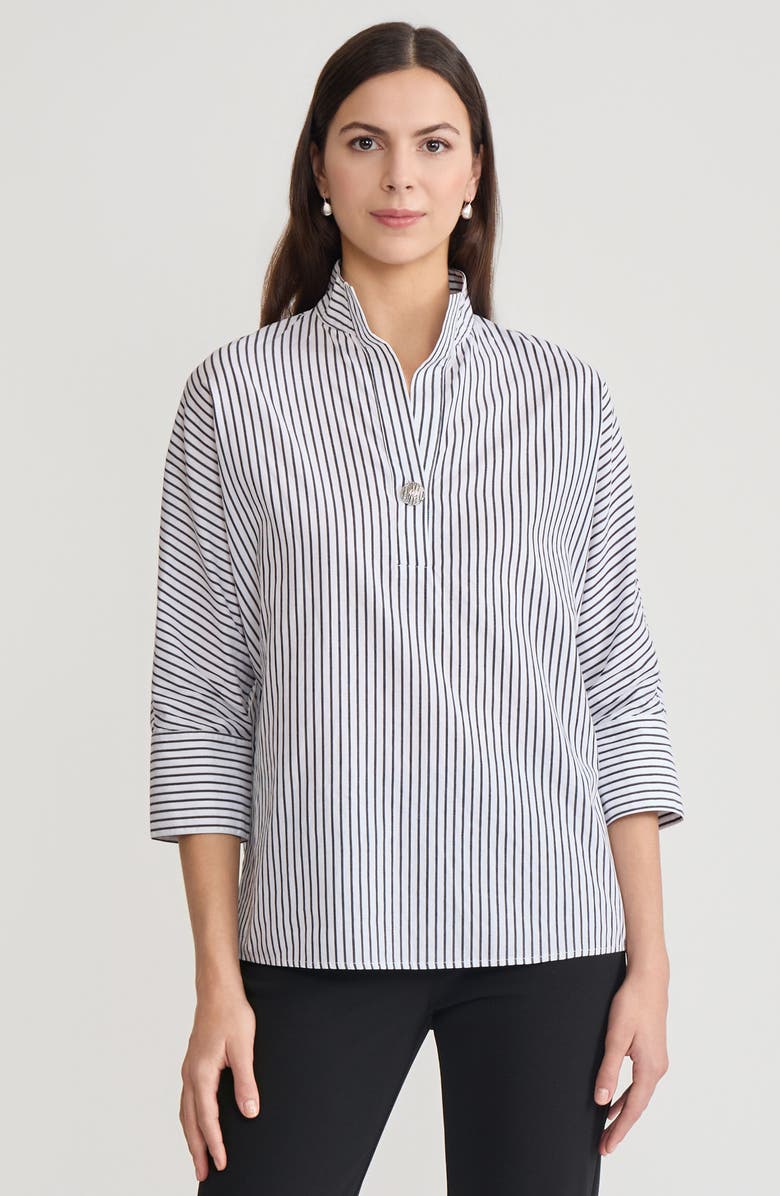 Ming Wang Pinstripe Dolman Sleeve Cotton Blouse, Alternate, color, Black/White