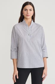 Ming Wang Pinstripe Dolman Sleeve Cotton Blouse