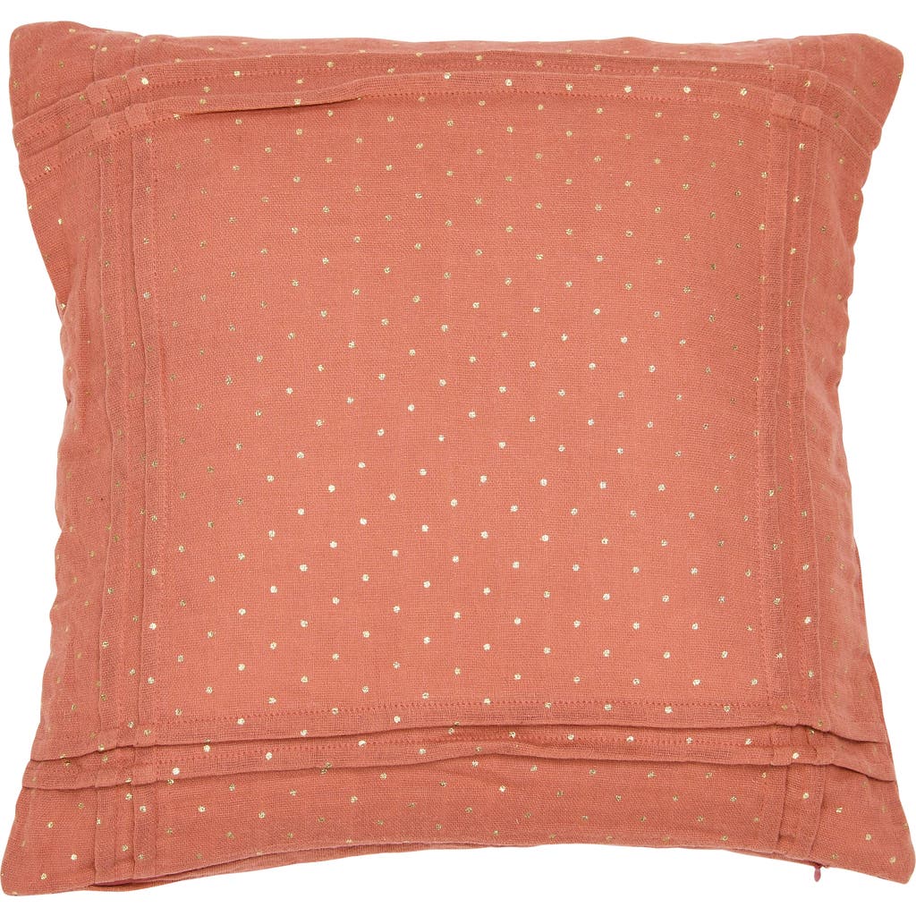 Storied Home Cotton Double Cloth Pleated Pillow With Gold Foil Dots In Pink
