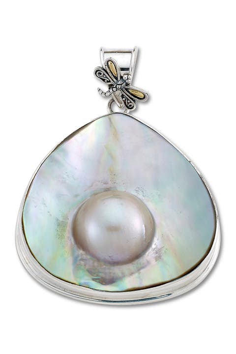 Sterling Silver 18K Blister Pearl Pendant W/ Dragonfly Accent