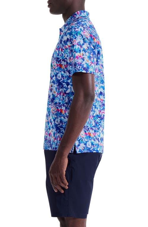 Bugatchi Hendrix Digital Abstract Floral Print Pima Cotton Polo In Blue