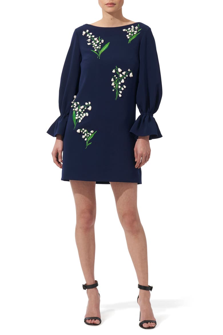Lily of the Valley Embroidered Shift Dress, Main, color, MIDNIGHT MULTI