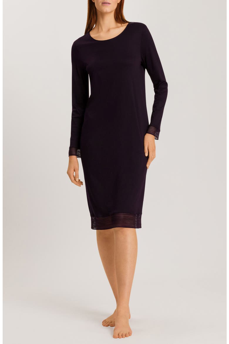 Sophie Long Sleeve Mercerized Cotton Nightgown, Main, color, DARK ACAI