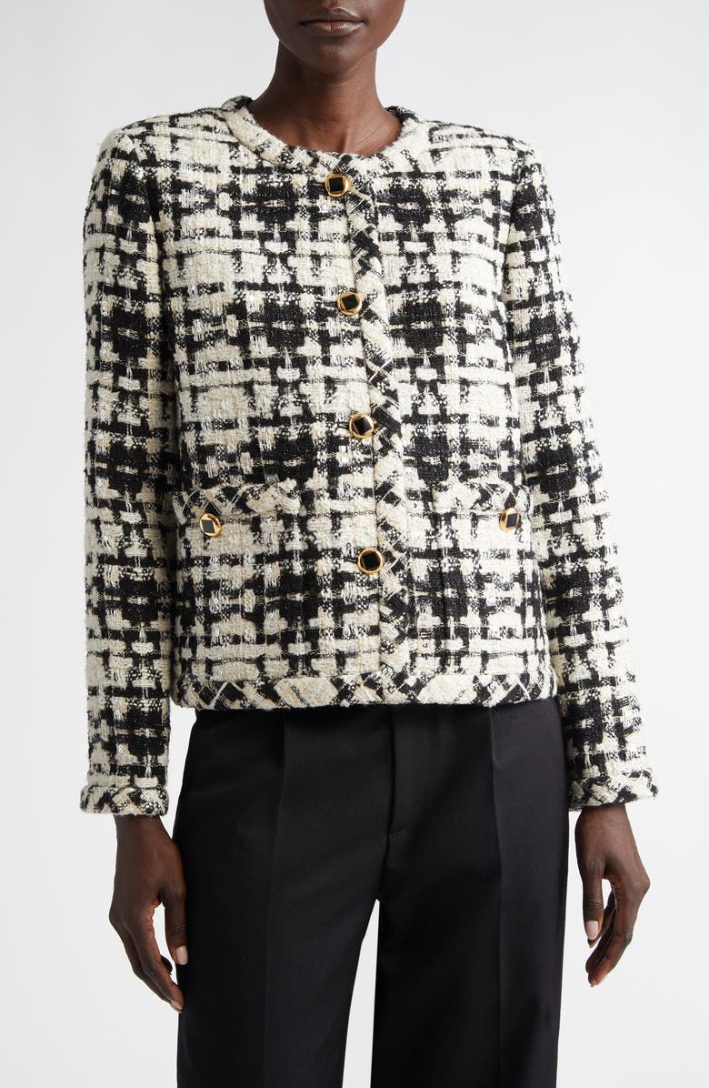 ST. JOHN Metallic Wool Blend Tweed Jacket, Main, color, 