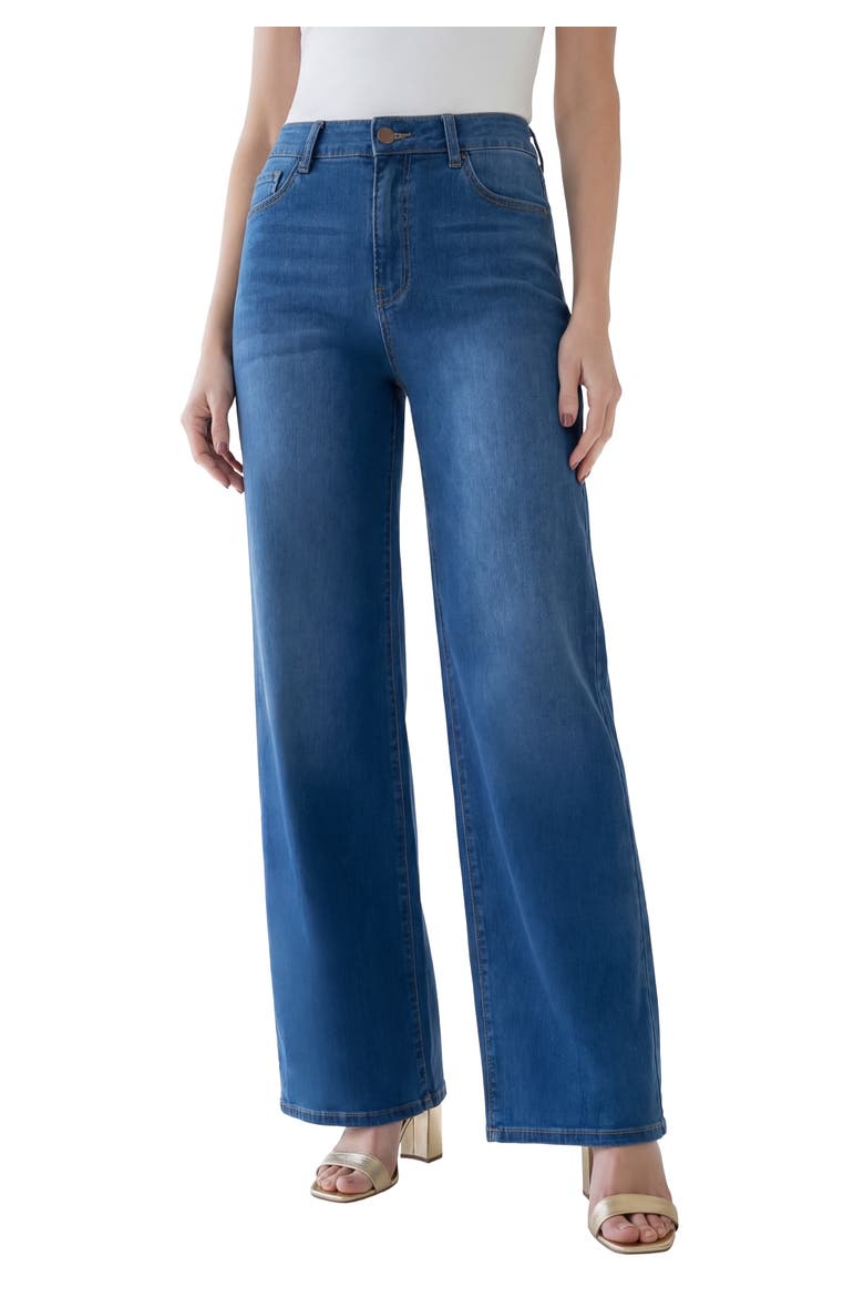 Plus Size 360º Stretch 5 Pocket Wide Leg Jean, Main, color, MEDIUM STONEWASH