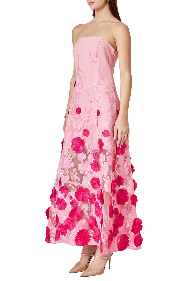 Embroidered 3D Appliqué Strapless Dress, Alternate, color, PINK