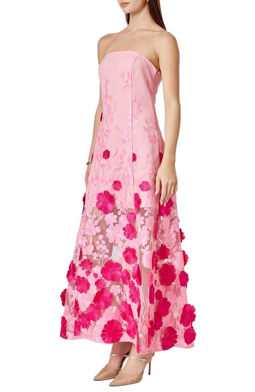 Endless Rose Embroidered 3d Appliqué Strapless Dress In Pink